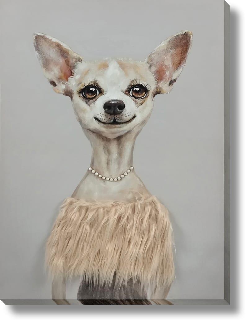 Pearl-Clad Pup Portrait - 30" x 40" Framed Wall Art