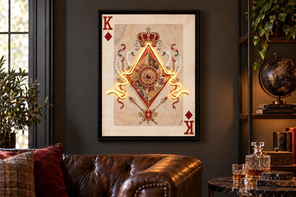 Courtly Glow II - 25 X 33 - Hand-Embellished Neon Canvas In Frame - Cream