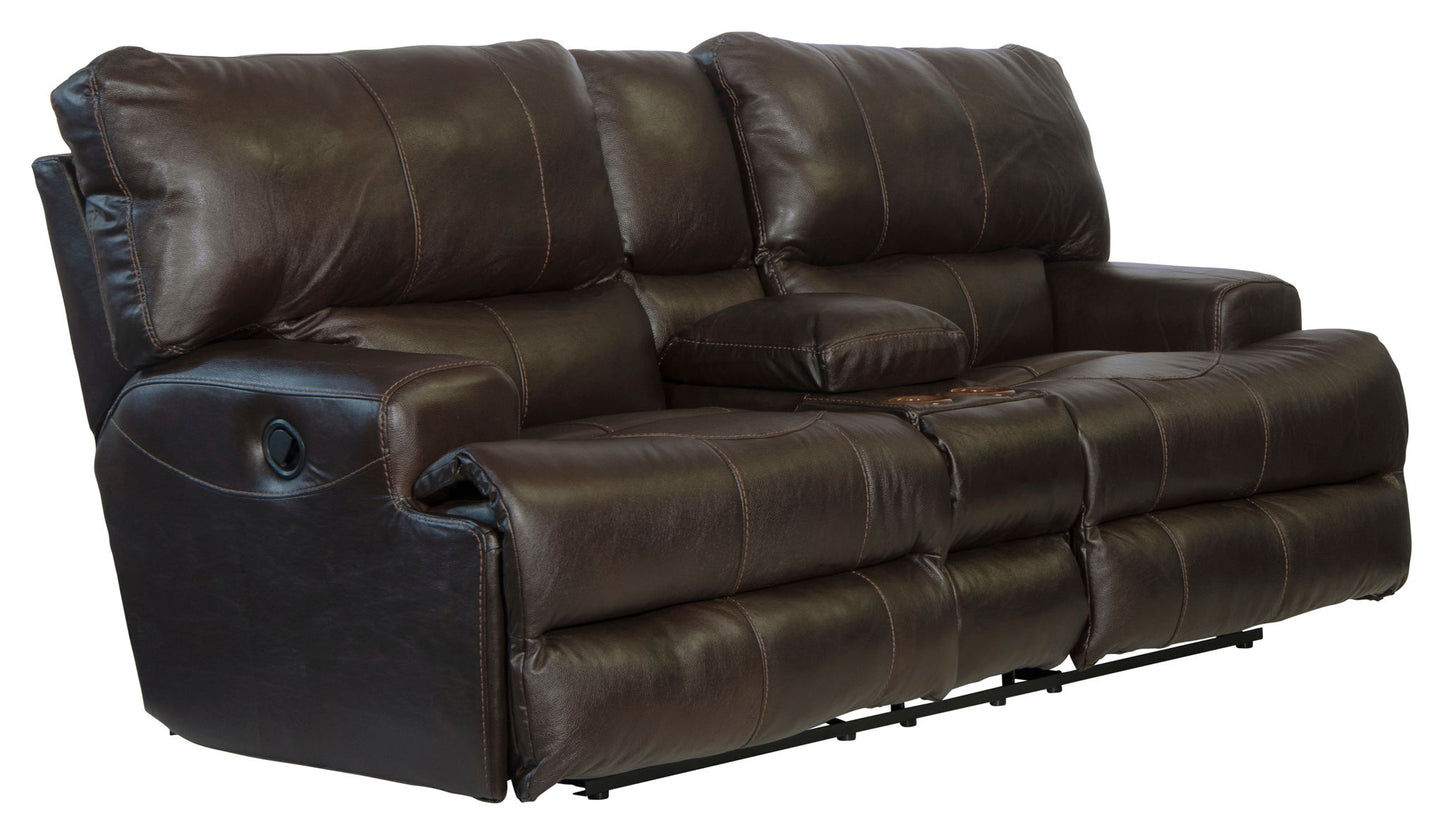 Wembley - Italian Leather Match Lay Flat Reclining Console Loveseat - Chocolate