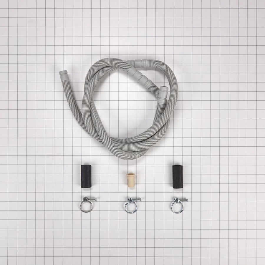 Dishwasher Drain Hose, Extends 100-150 Inches, With 3 Metal Wire Hose Clamps And 2 Molded Rubber Straight End Fittings - Gray