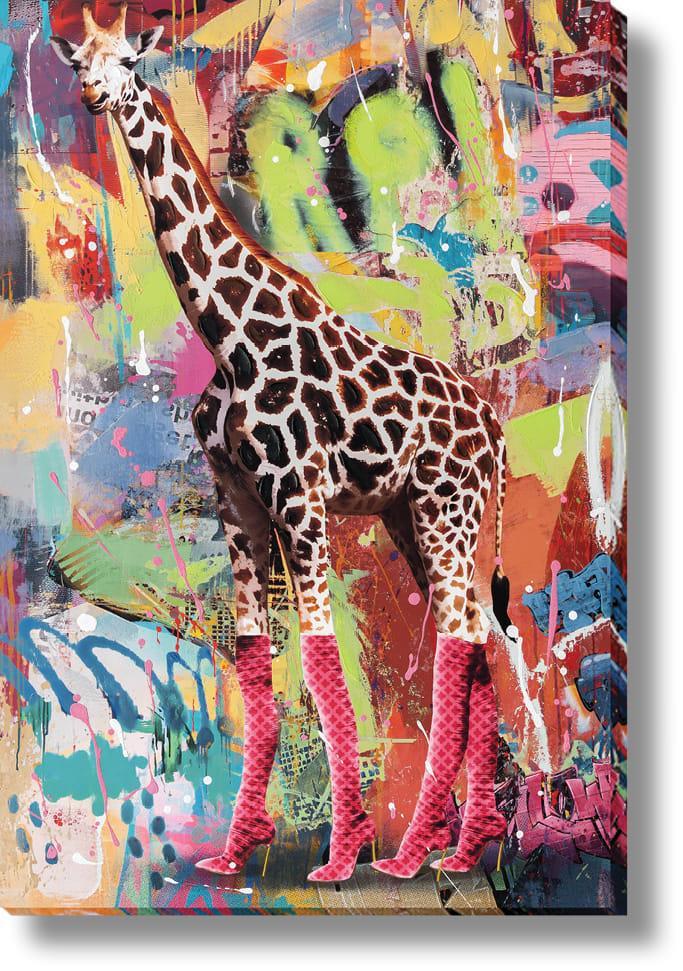 Neon Boots Giraffe - 47" x 32" Framed Wall Art