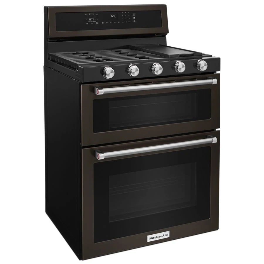 30" 5 Burner Gas Double Oven Convection Range - Black Stainless Steel With PrintShield Finish
