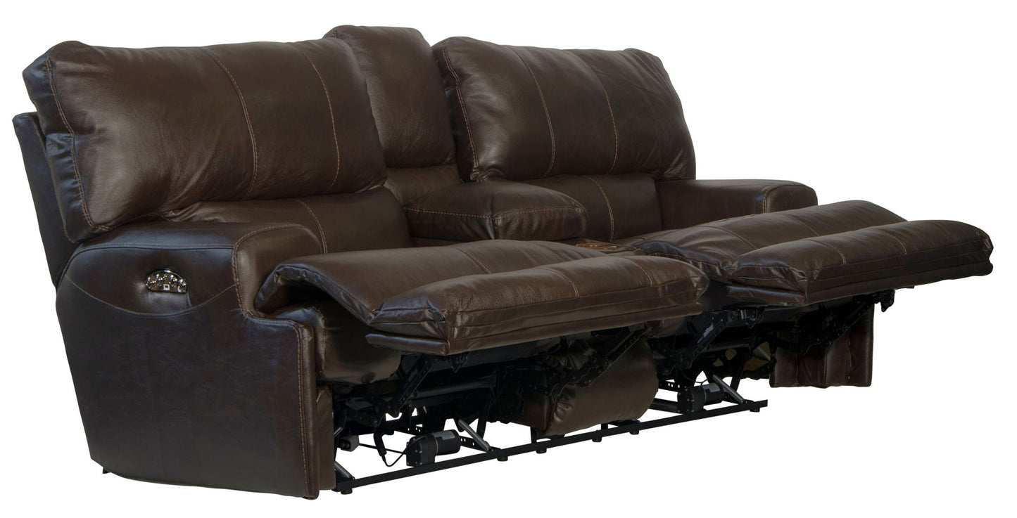 Wembley - Italian Leather Power Lay Flat Reclining Console Loveseat With Power Adjustable Headrest - Chocolate