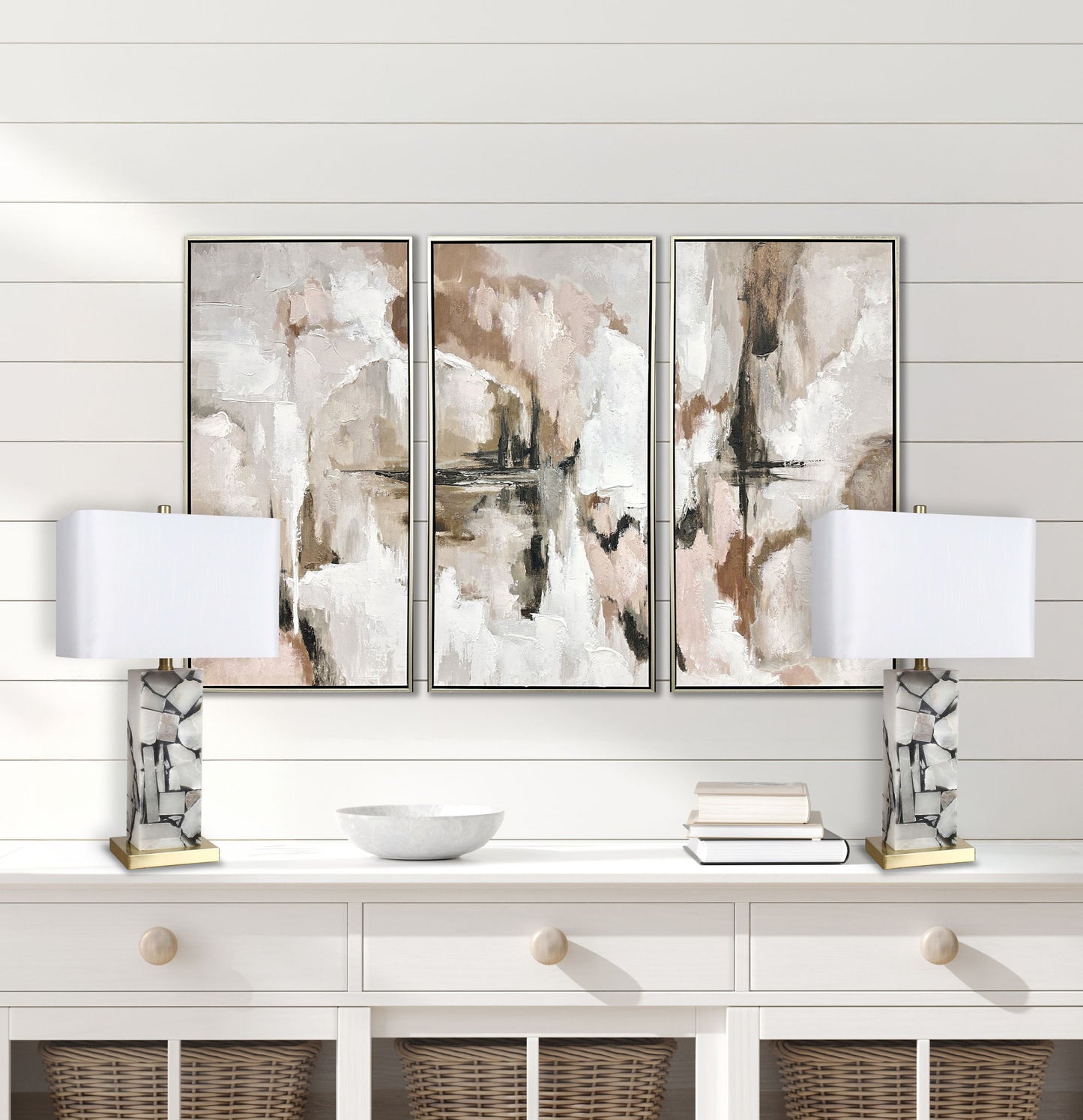 "Alabaster Mosaic" Alabaster Table Lamp (Set of 2) - Alabaster / Soft Gold