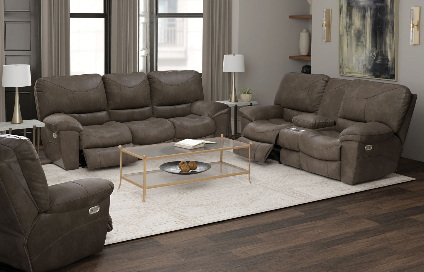 Reznor - Power Console Loveseat With Auto-Glide - Taupe