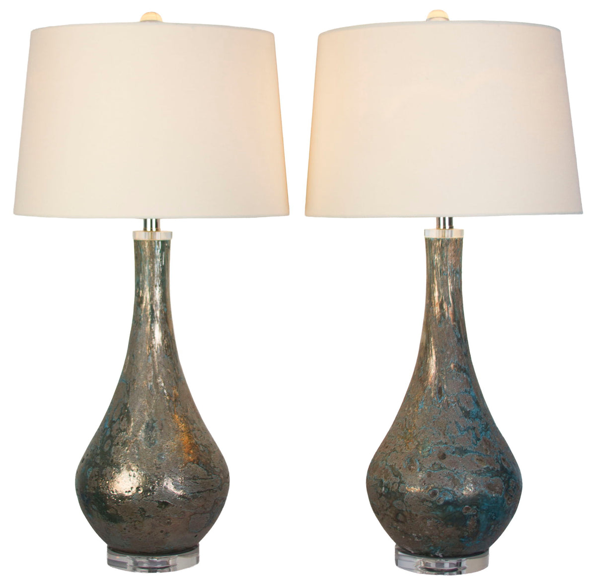 Lagoon Luster - 32 X 16 - Art Glass Table Lamp (Set of 2) - Mottled Teal