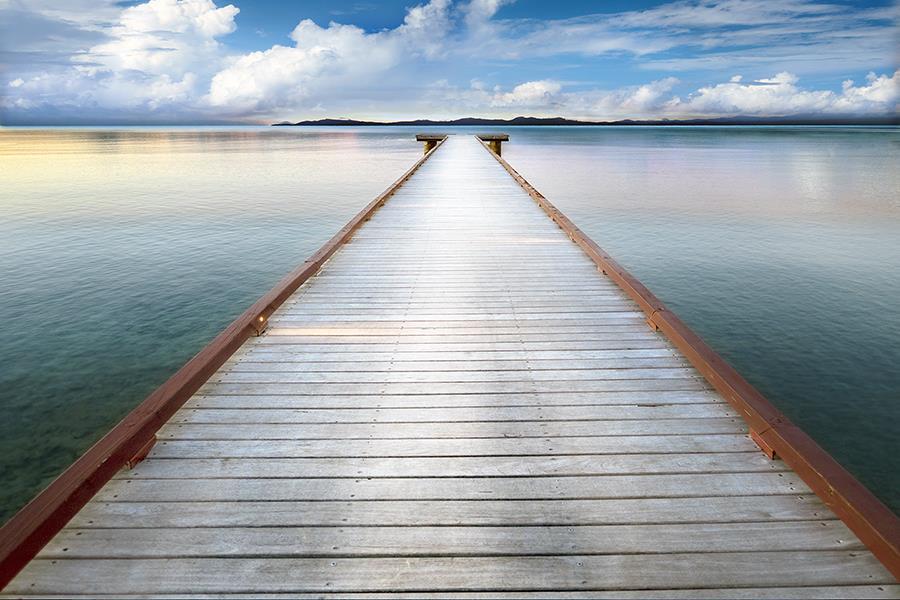 Long View Pier By Danita Delimont (Framed) - Blue