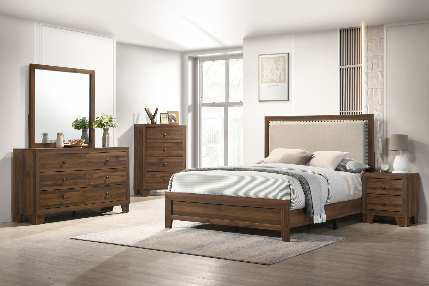 Millie - King Upholstery Bed In One Box - Brown Cherry