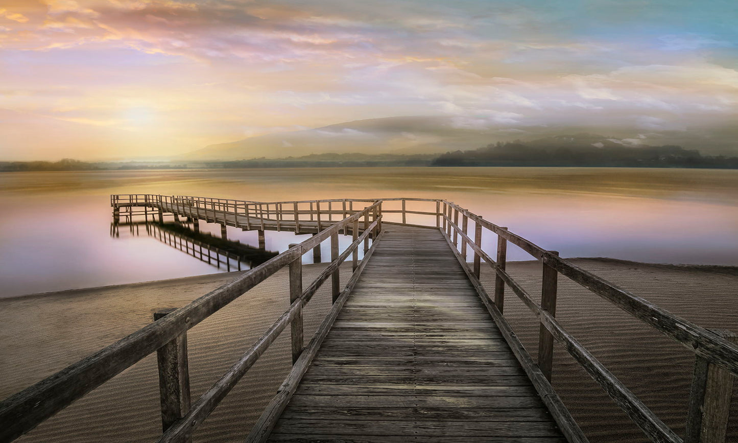 Framed - Morning On The Lake By Mike Calascibetta - Beige