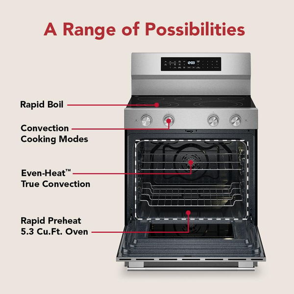 5.3 Cu. Ft. Smart Freestanding Electric Range With Convection Cooking Modes - PrintShield Stainless Finish