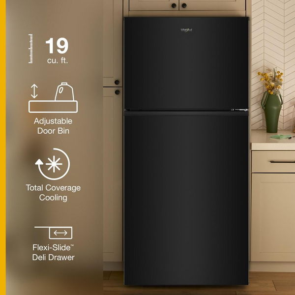 Whirlpool 30" Wide Top Freezer Refrigerator With Total Coverage Cooling, 19 Cu. Ft. - Black