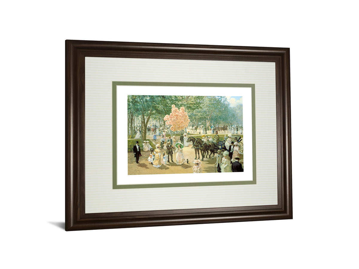 Balloon Seller By Alan Maley - Framed Print Wall Art - Green
