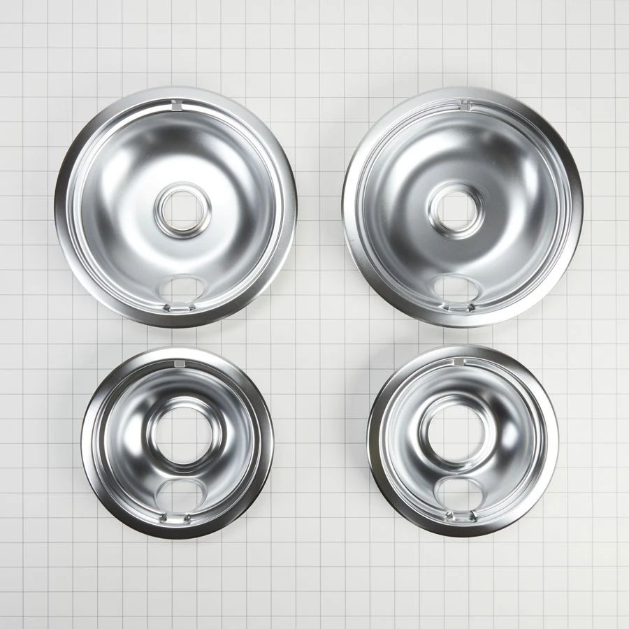 Range Electric/Cooktop 4-Pack Round Drip Bowls (Two 6" And Two 8") - Chrome For Non-Hinged, 2-Wire Plug Cooking Elements