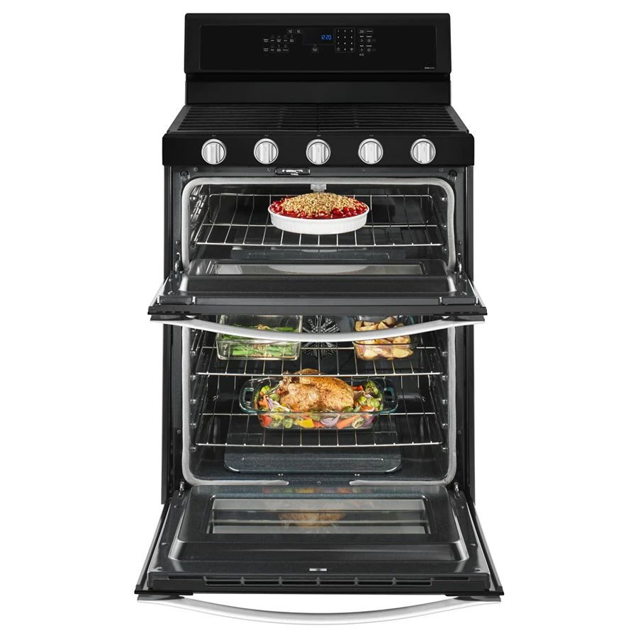 6.0 Cubic Feet Gas Double Oven Range With Ez-2-Lift Hinged Grates - Black Ice