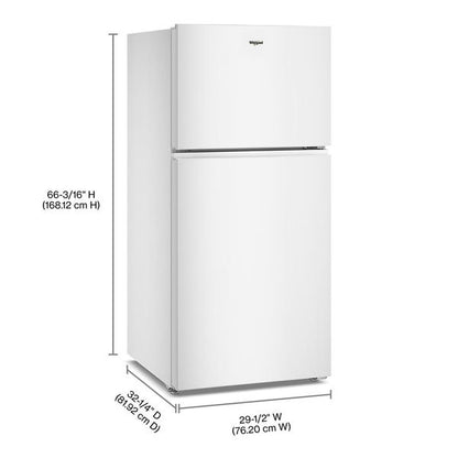 Whirlpool 30" Wide Top Freezer Refrigerator With Total Coverage Cooling, 19 Cu. Ft., Adjustable Door Bins - White
