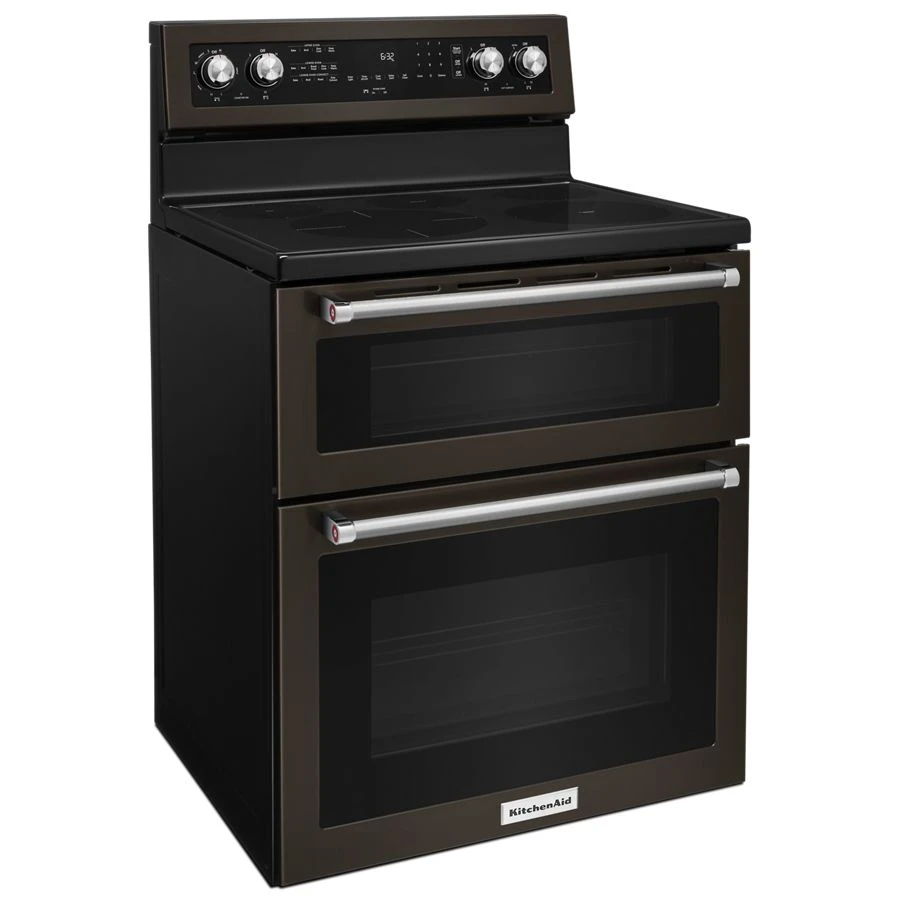 30" 5 Burner Electric Double Oven Convection Range - Black Stainless Steel With PrintShield Finish