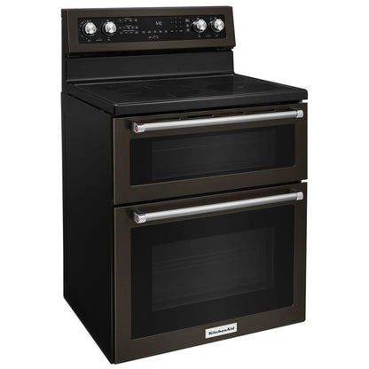 30" 5 Burner Electric Double Oven Convection Range - Black Stainless Steel With PrintShield Finish