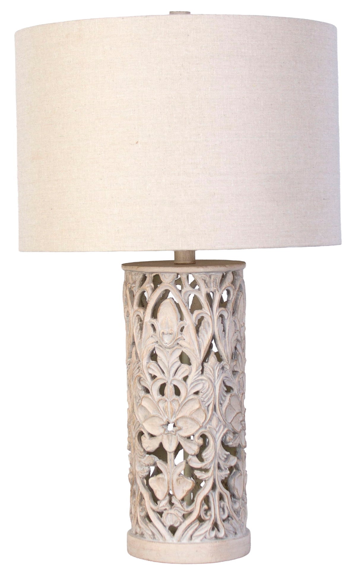 Ivory Trellis - 26 X 15 - Polyresin Table Lamp (Set of 2) - Distressed White