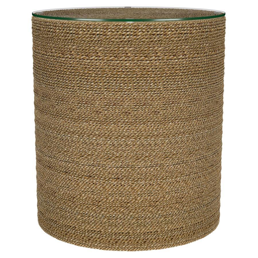 Halden - Round Woven Seagrass Accent Side Table - Light Brown