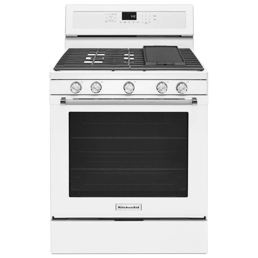 30" 5-Burner Gas Convection Range - White