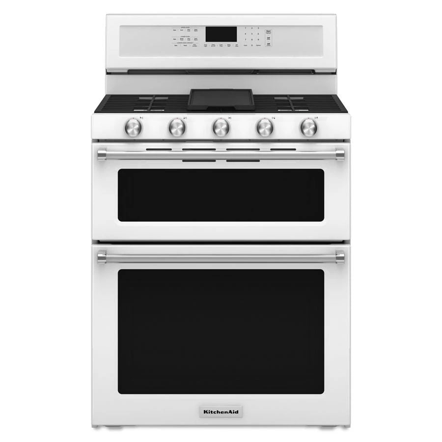 30" 5 Burner Gas Double Oven Convection Range - White