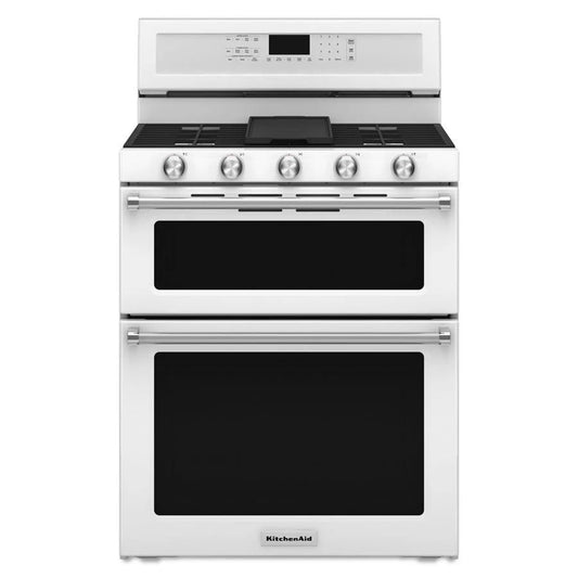 30" 5 Burner Gas Double Oven Convection Range - White