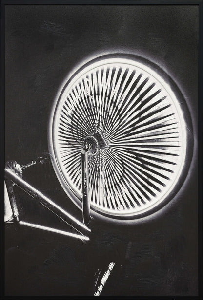 Chromatic Spokes - 32 X 48 - Hand-Embellished Color Changing Neon Canvas - Black