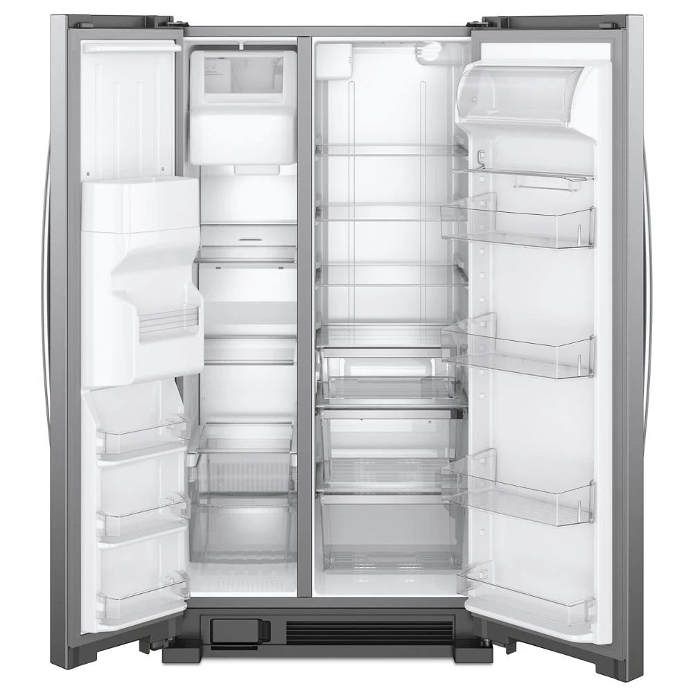 36" Wide Side-By-Side Refrigerator, 25 Cubic Feet, Frameless Glass Shelves - Fingerprint-Resistant Stainless Finish