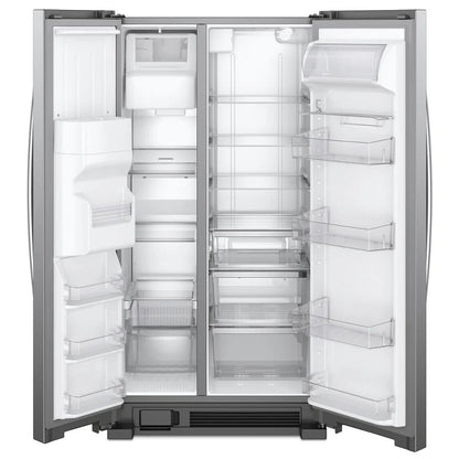 36" Wide Side-By-Side Refrigerator, 25 Cubic Feet, Frameless Glass Shelves - Fingerprint-Resistant Stainless Finish