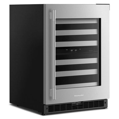 24" Undercounter Wine Cellar With Full-Extension Metal-Front Racks - Black Cabinet / Stainless Doors
