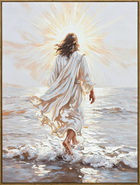 Steps Toward Glory - 36 X 48 - Hand-Embellished Canvas In Frame - White, Gray, Cream, Brown