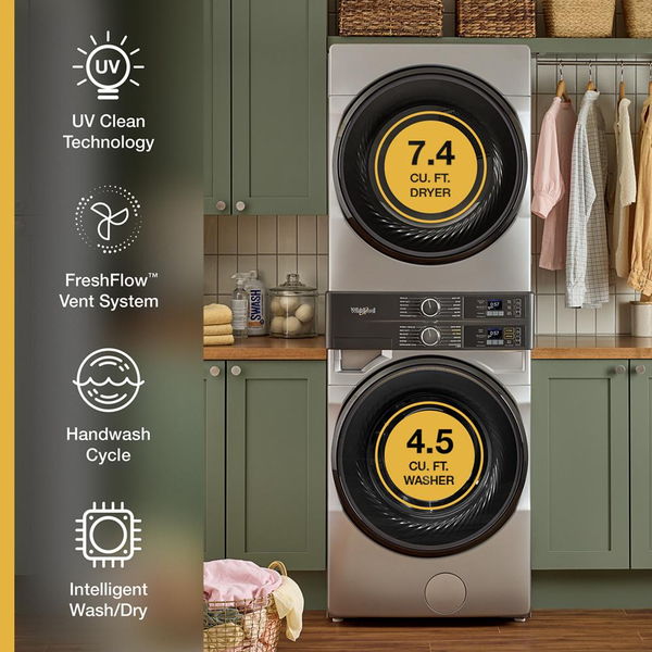 Smart Energy Star Front Load Laundry Tower With Uv Clean Technology & Freshflowtm Vent System 4.5 Cu. Ft. Washer & 7.4 Cu. Ft. Gas Dryer - Radiant Silver