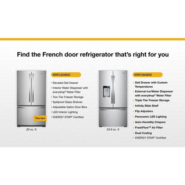 36" Wide Counter-Depth French Door Bottom Mount Refrigerator, 20 Cu. Ft. - Fingerprint Resistant Stainless Steel