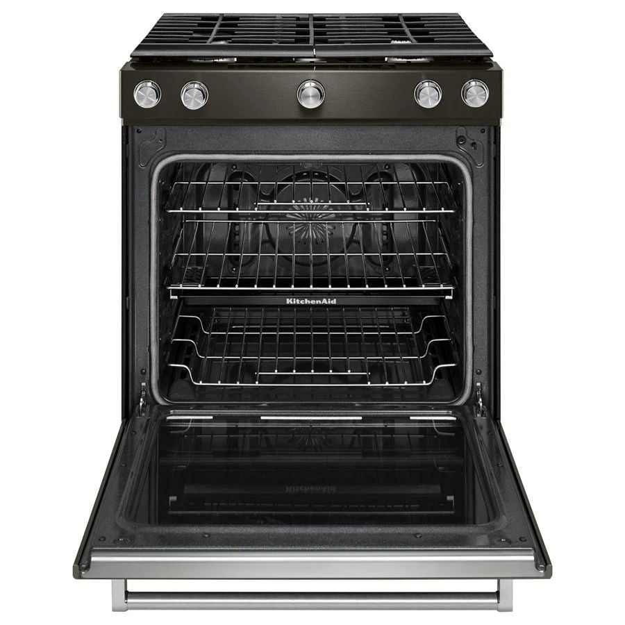30" 5-Burner Gas Slide-In Convection Range - Black Stainless Steel With PrintShield Finish