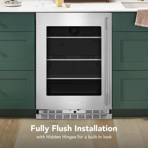 24" Undercounter Refrigerator With Glass Door And Shelves With Metallic Accents - PrintShield Stainless Finish