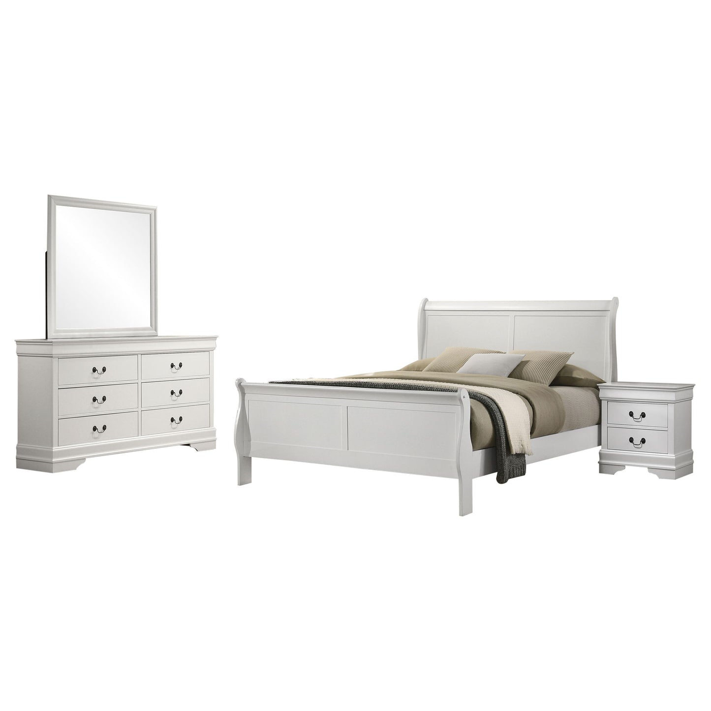 Mckee - 4 Piece Queen Bedroom Set, Includes Bed, Nightstand, Dresser And Mirror - White