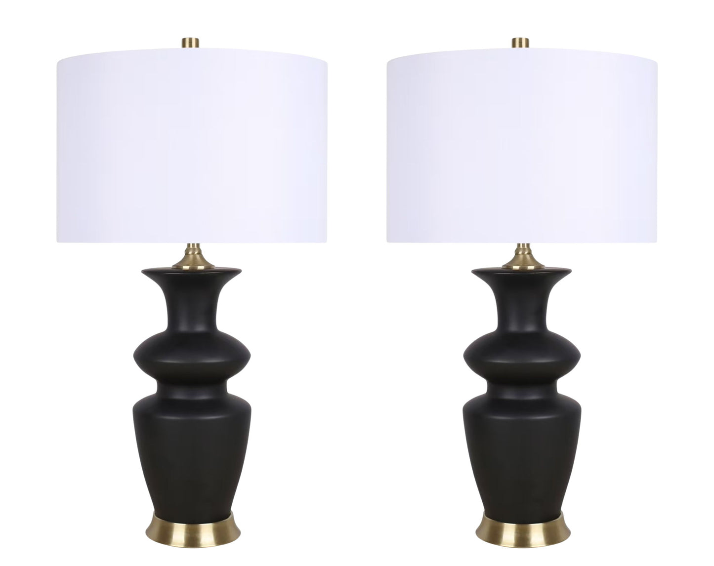 "Elegance Radiance" Ceramic Table Lamp (Set of 2) - Black / Soft Gold