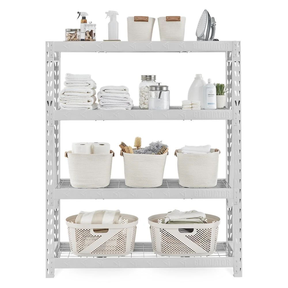 60" Wide Heavy Duty Rack With Four 18" Deep Shelves - Hammered White