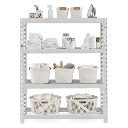 60" Wide Heavy Duty Rack With Four 18" Deep Shelves - Hammered White