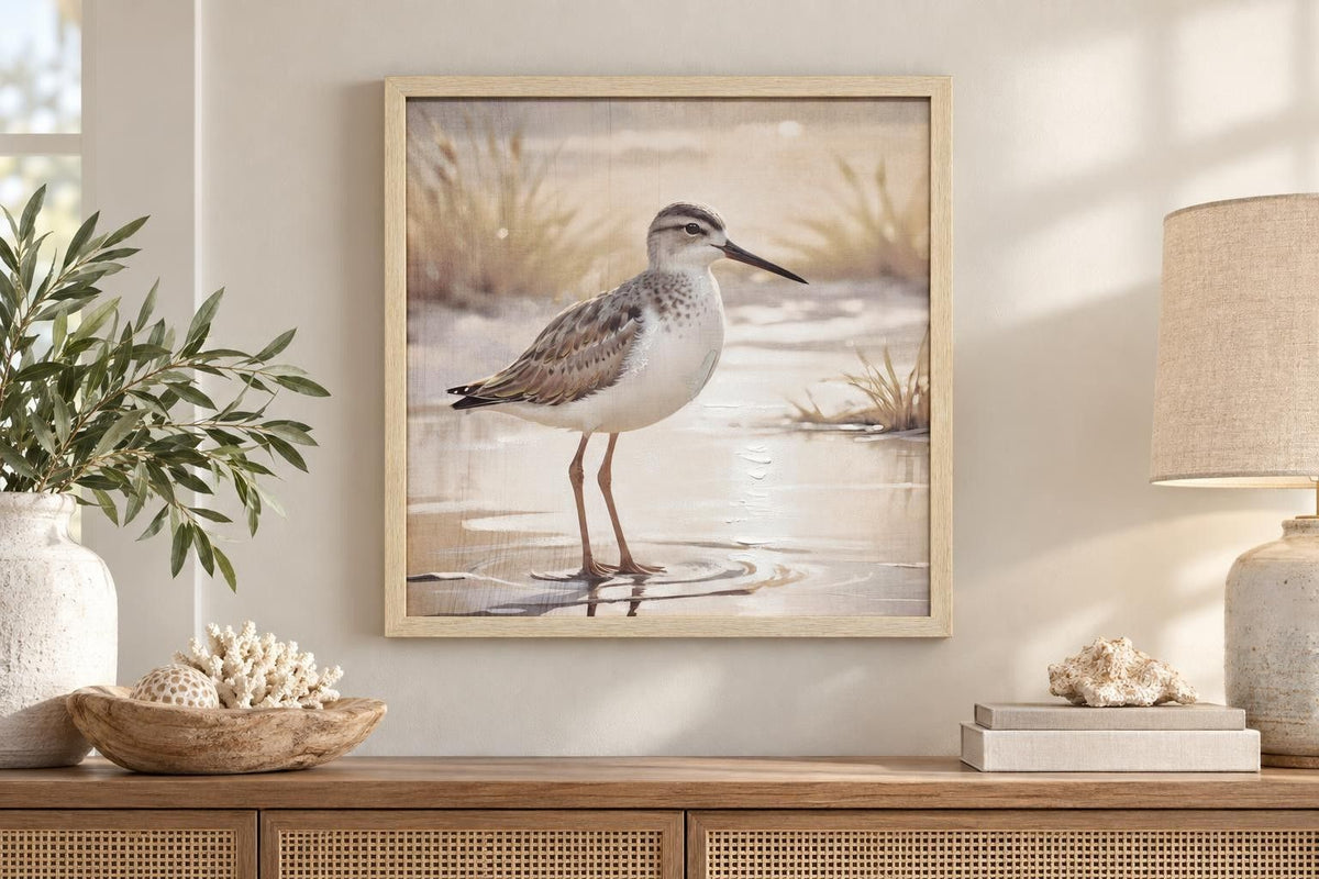 Shallows Reverie I - 20 X 20 - Hand-Embellished Canvas In Frame - Beige
