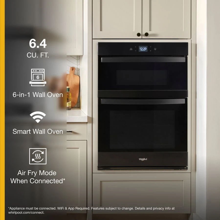 6.4 Total Cubic Feet Combo Wall Oven With Air Fry When Connected - Black