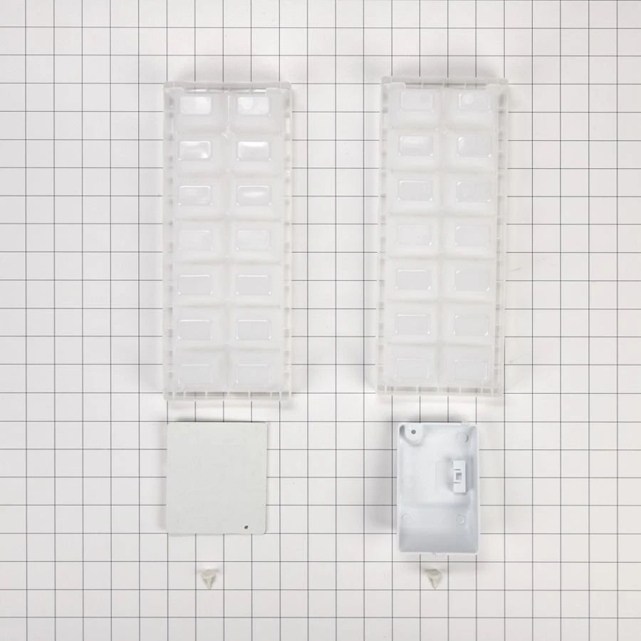 Ice Maker Kit, With (1) Plastic Closure, (3) Hole Plugs, (1) Evaporator Cover, (1) Tube Fitting Cover And (2) Ice Trays