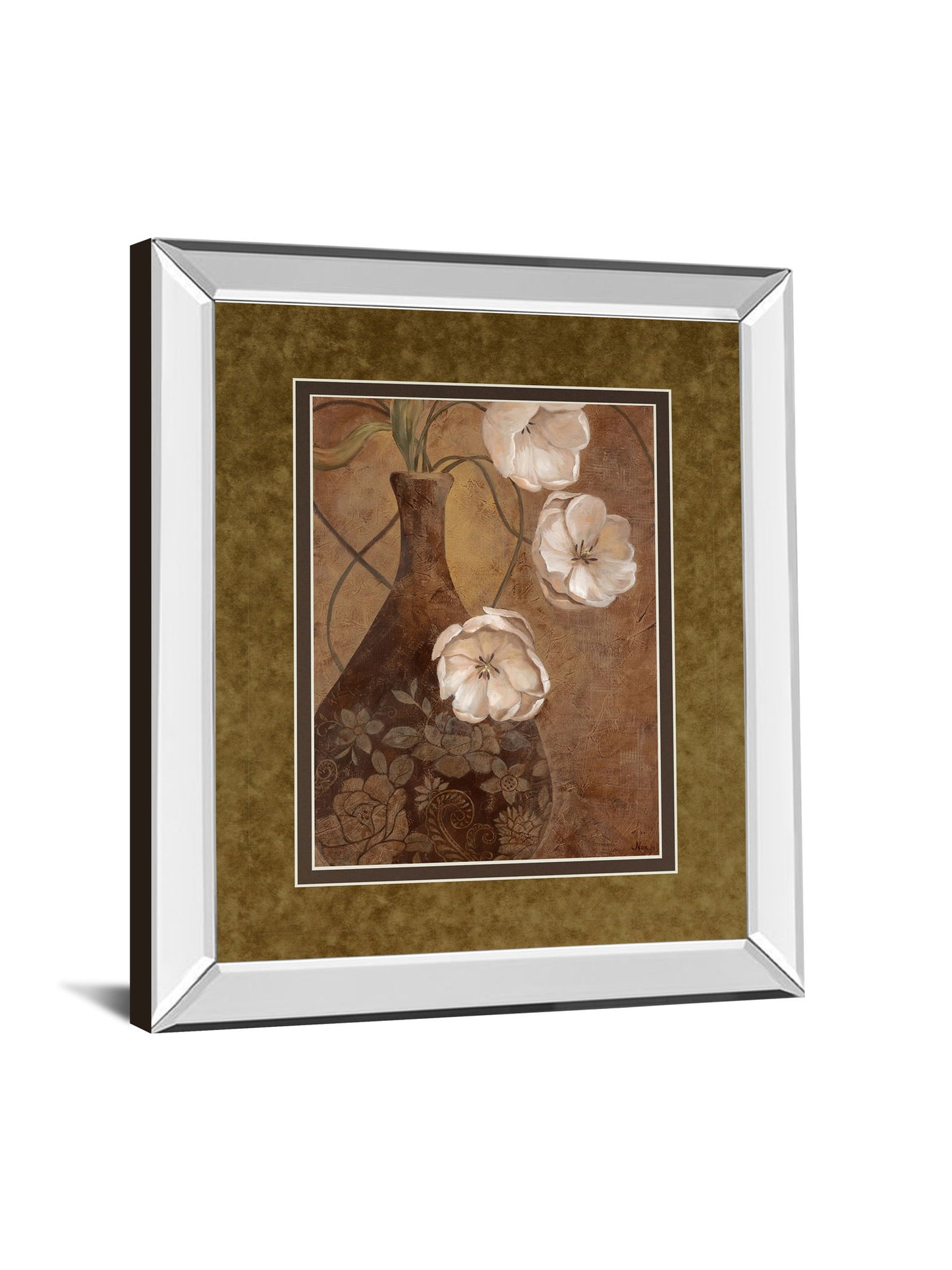 Flores En Umber I By Nan - Mirror Framed Print Wall Art - Light Brown