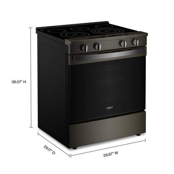 30" Smart Slide In Electric Range With Air Cooking Technology, No Preheat Air Fry, Wipeclean Coating, Steam/Self Clean And High Speed Preheat - Black Stainless