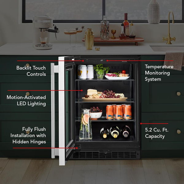 24" Undercounter Refrigerator With Glass Door, Backlit Touch Controls