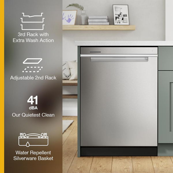 Eco Series Quiet Dishwasher With A Washing 3Rd Rack & Water Repellent Silverware Basket