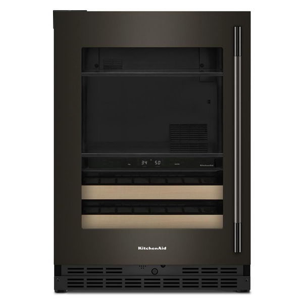 24" Beverage Center With Glass Door And Wood-Front Racks, Motion-Activated LED Lighting - Black Ore