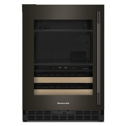 24" Beverage Center With Glass Door And Wood-Front Racks, Motion-Activated LED Lighting - Black Ore