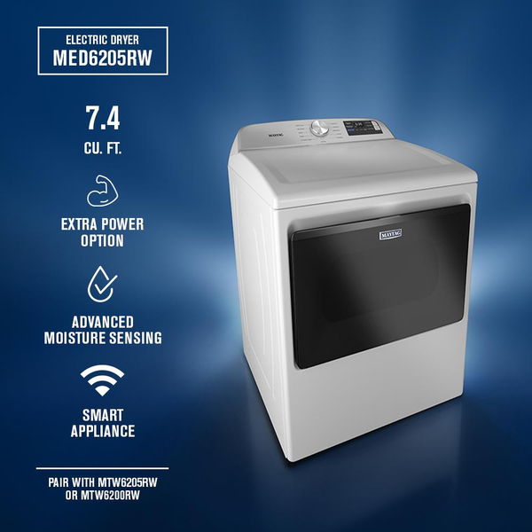 7.4 Cu. Ft. Top Load Electric Dryer With Extra Power And Advanced Moisture Sensing - White