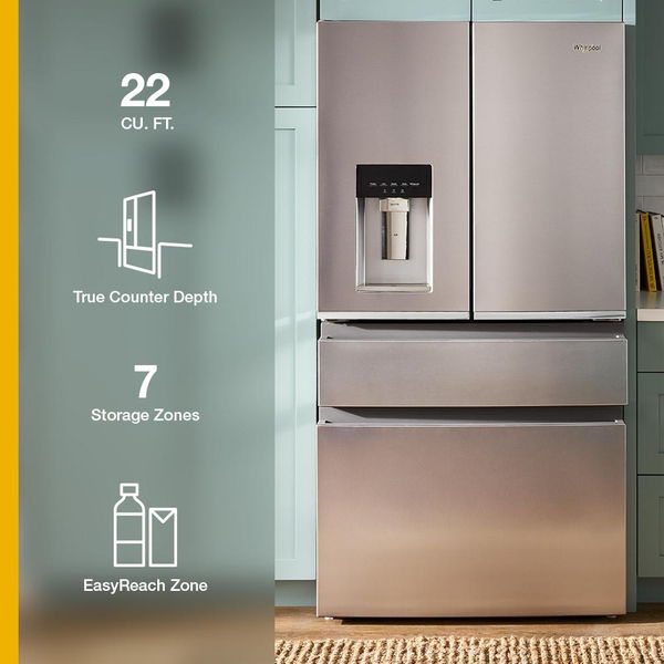36" Wide True Counter Depth 4-Door French Door Refrigerator, Dual Ice Makers, 22 Cu. Ft. - Fingerprint-Resistant Stainless Finish